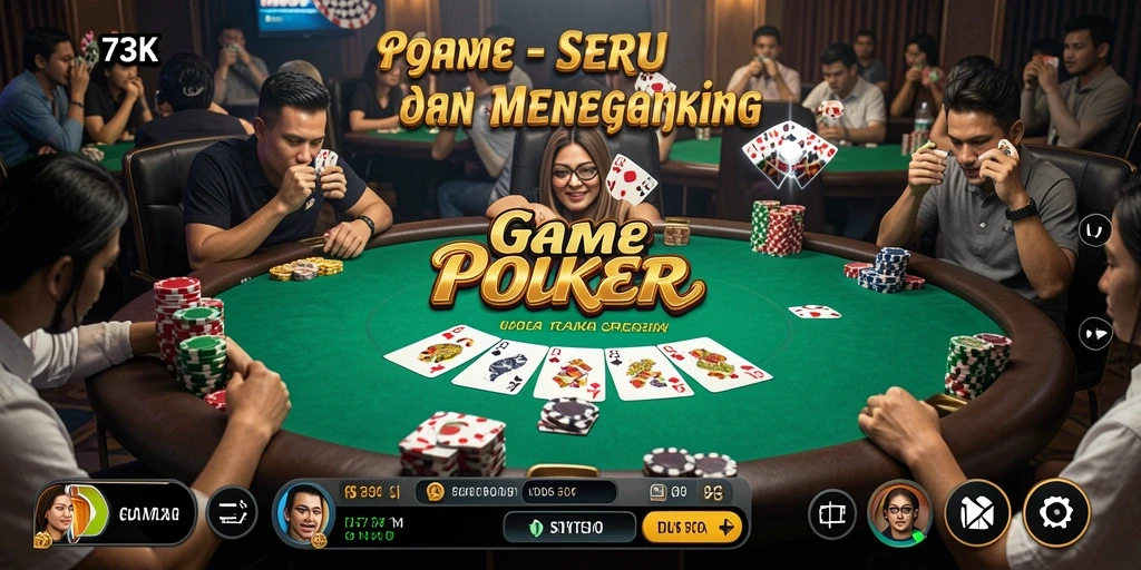 Screenshot menampilkan gameplay intens dari permainan Poker di 73K.