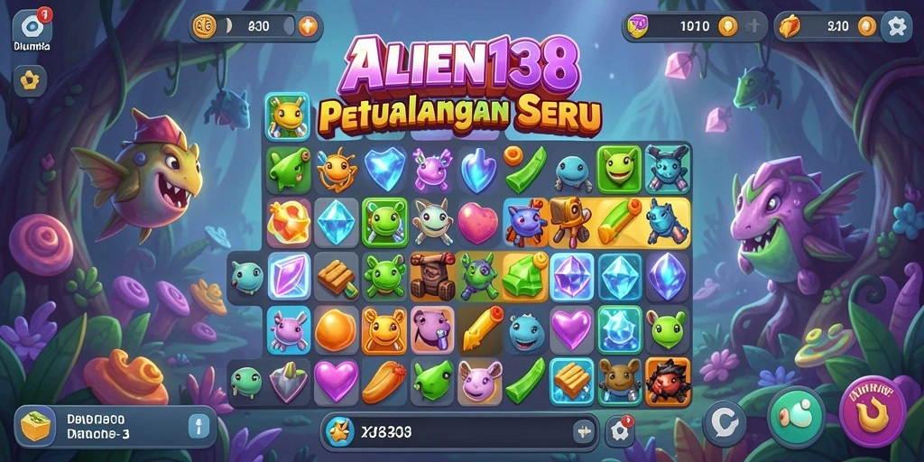 Tampilan gameplay seru di ALIEN138 dengan aksi Match-3 yang menarik.