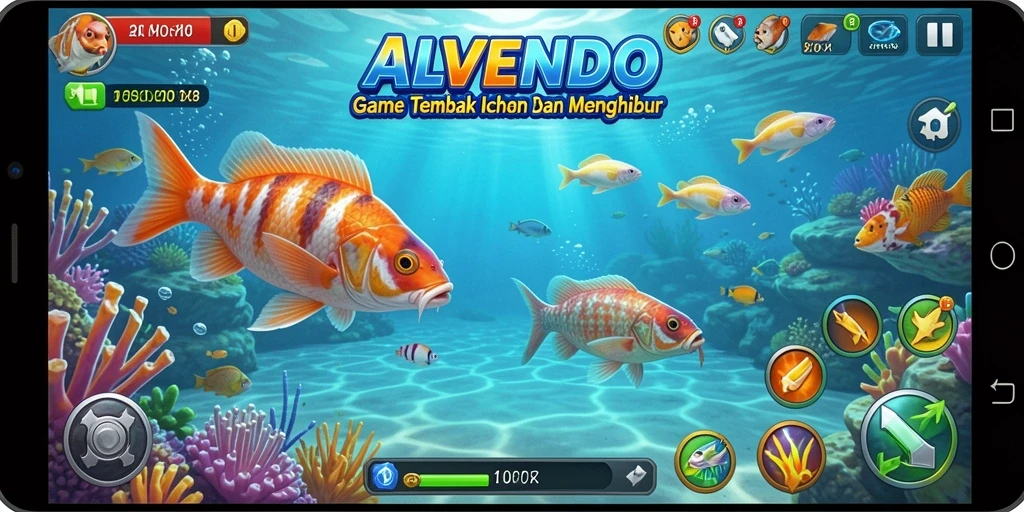 Tampilan gameplay seru menembak ikan di ALVENDO.
