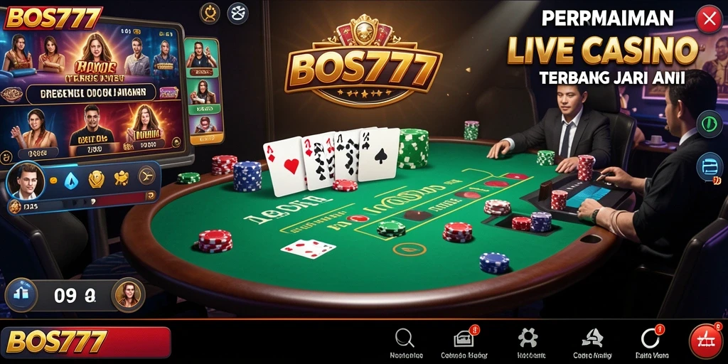 Screenshot gameplay BOS777 yang menunjukkan dealer langsung dalam aksi.