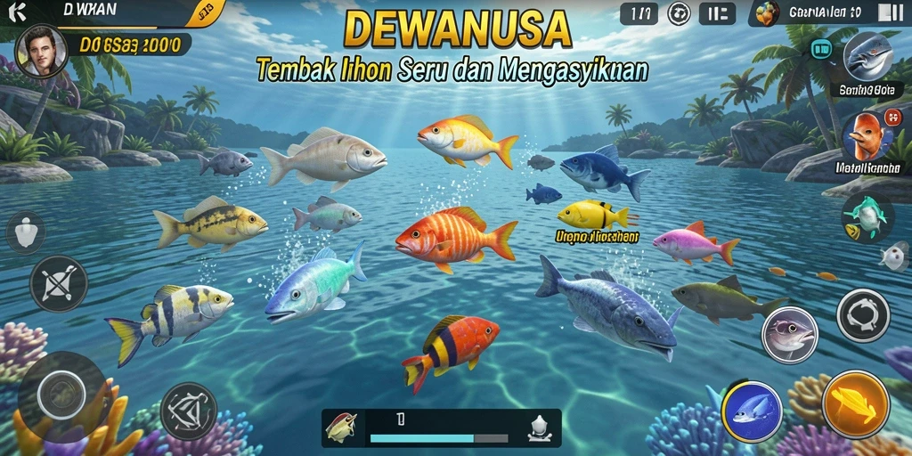Gameplay seru DEWANUSA saat menembak ikan di laut.