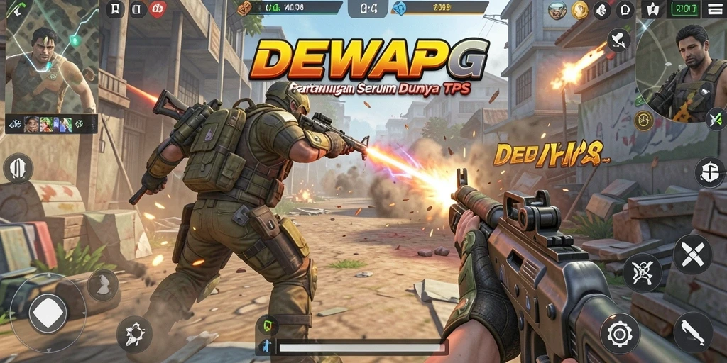 Screenshot utama DEWAPG menampilkan aksi seru dalam gameplay TPS.