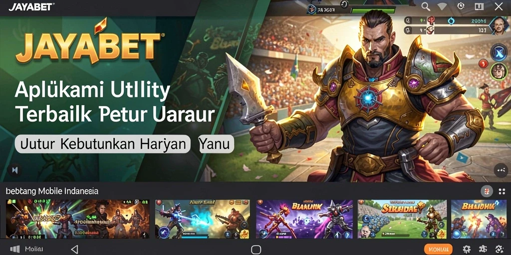 Tampilan utama aplikasi JAYABET dengan fitur-fitur utility yang mudah diakses.