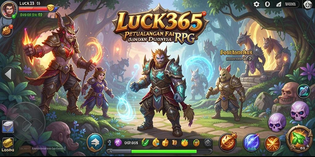 Tangkapan layar gameplay LUCK365 menampilkan pertarungan epik di dunia fantasi.
