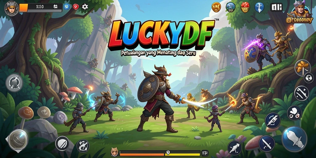 Tampilan gameplay seru dari LUCKYDF dengan misi petualangan yang mendebarkan.