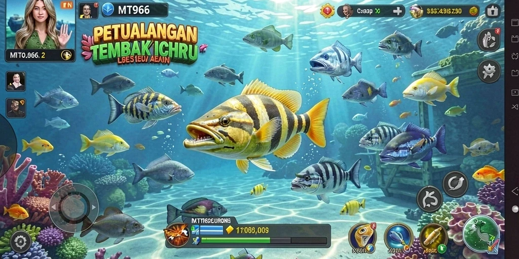 Screenshot gameplay MT966 menampilkan aksi tembak ikan yang seru.