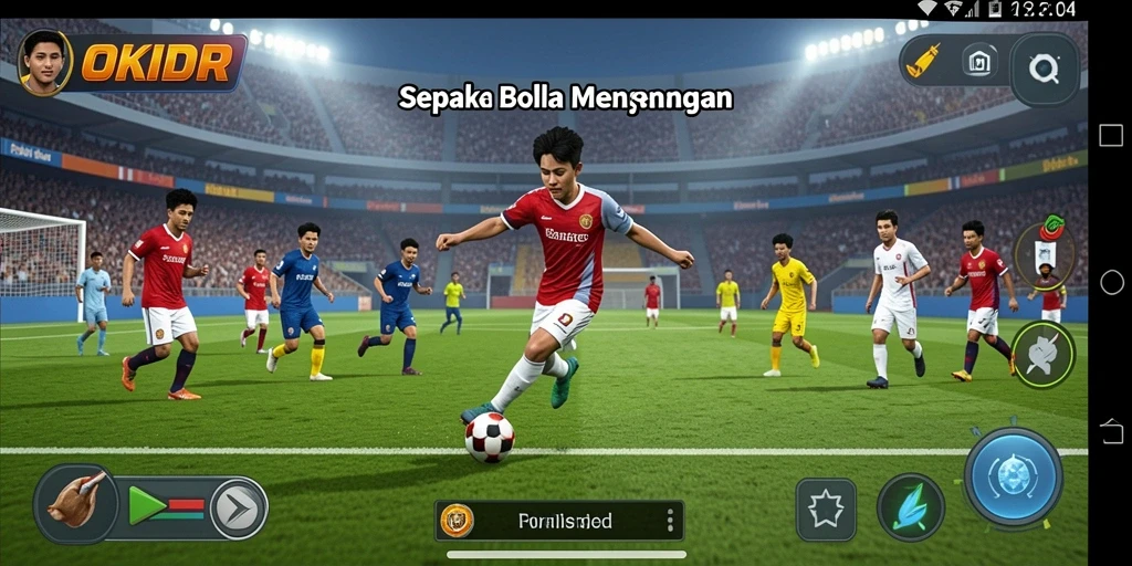 Tampilan gameplay seru di lapangan sepak bola OKIDR.