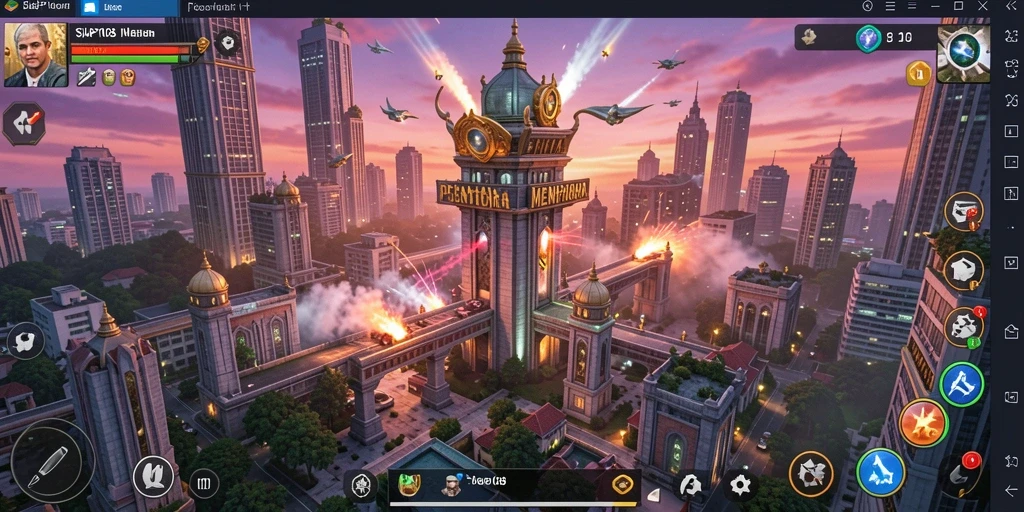 Screenshot gameplay SIAP108 dengan menara pertahanan yang strategis.