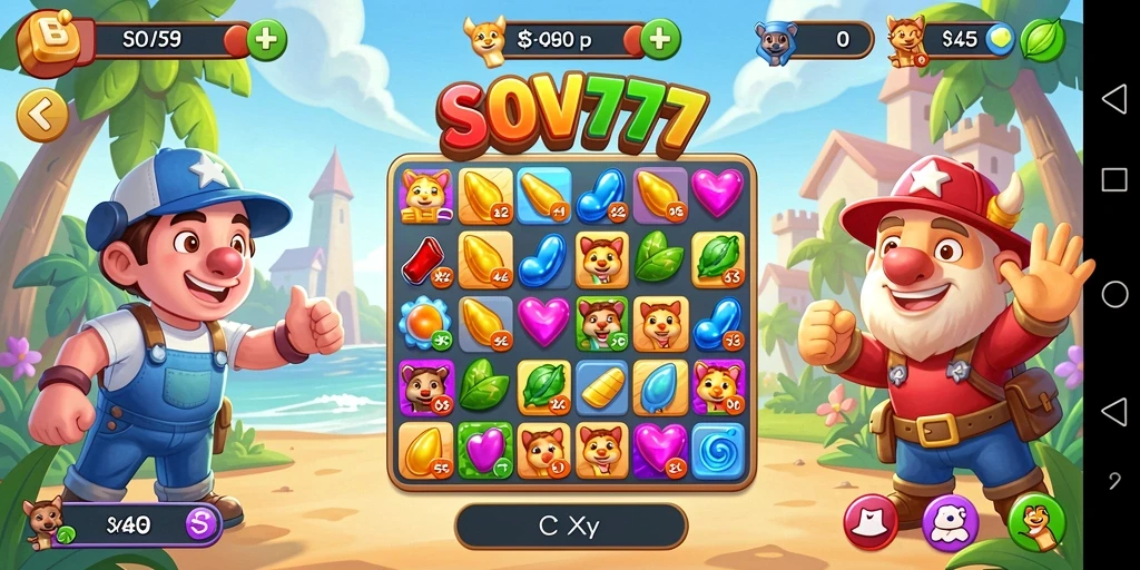 Tampilan dalam game SOV777 menampilkan aksi Match-3 yang seru.