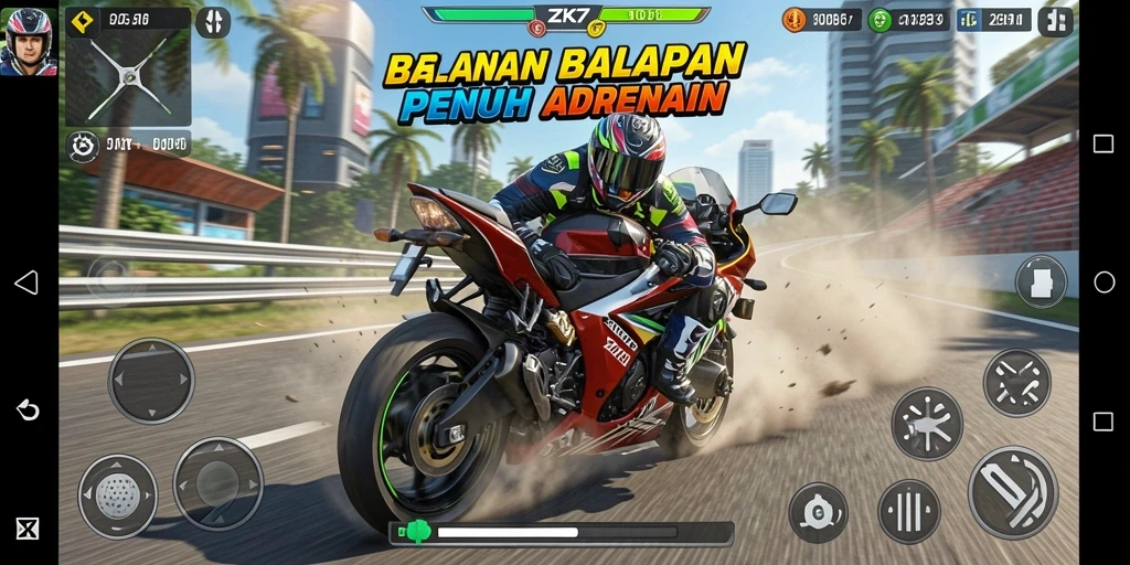 Tampilkan gambar menarik dari gameplay balapan motor ZK7.